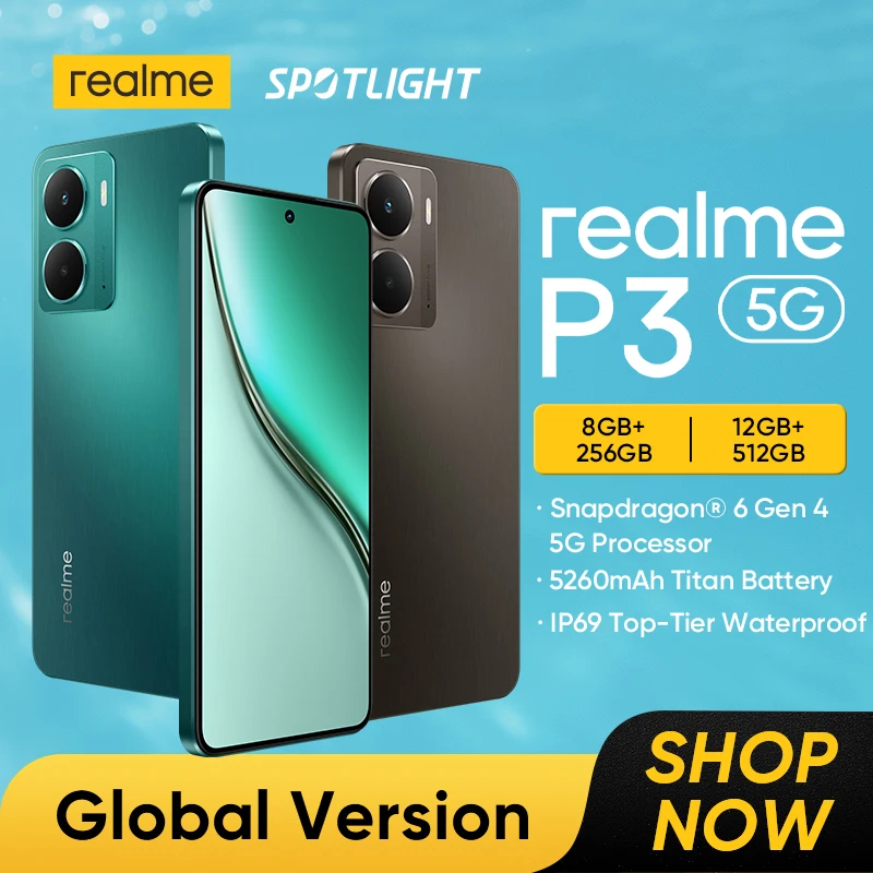 [Мировая премьера] Смартфон realme P3 5G Процессор Snapdragon® 6 Gen 4 5G Сверхъемкая батарея 5260 мАч Быстрая зарядка 45 Вт 6,67 дюйма 120 Гц AMOLED киберспортивный дисплей Камера 50 Мп с ИИ NFC IP69
