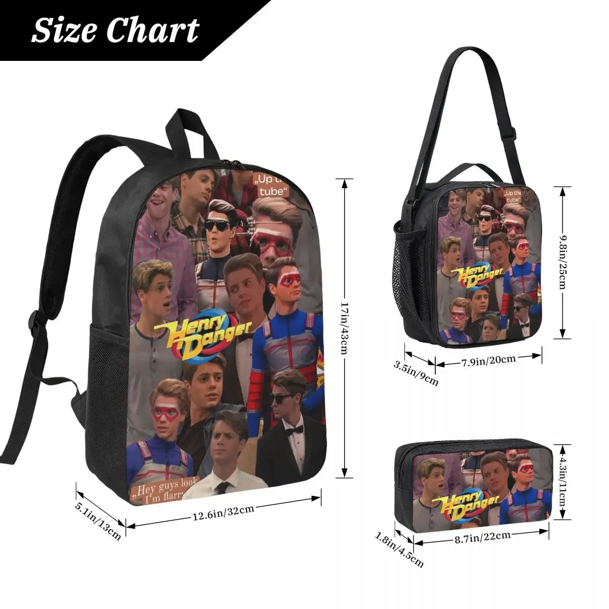 Henry Danger Backpack Student Boys Girls BookBag School Bag Computer Shoulder Bags 3ps Insulated Lunch Bag Pencil Case