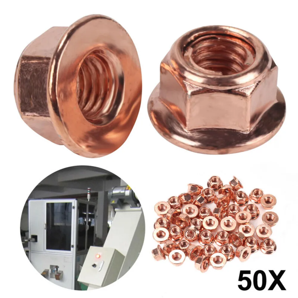 50pcs Copper Exhaust Nuts M8 SW13 Copper-plated Head Stud Lock Nuts Copper Bolt Screw Bolt Screw Turbo Exhaust Stud Hex