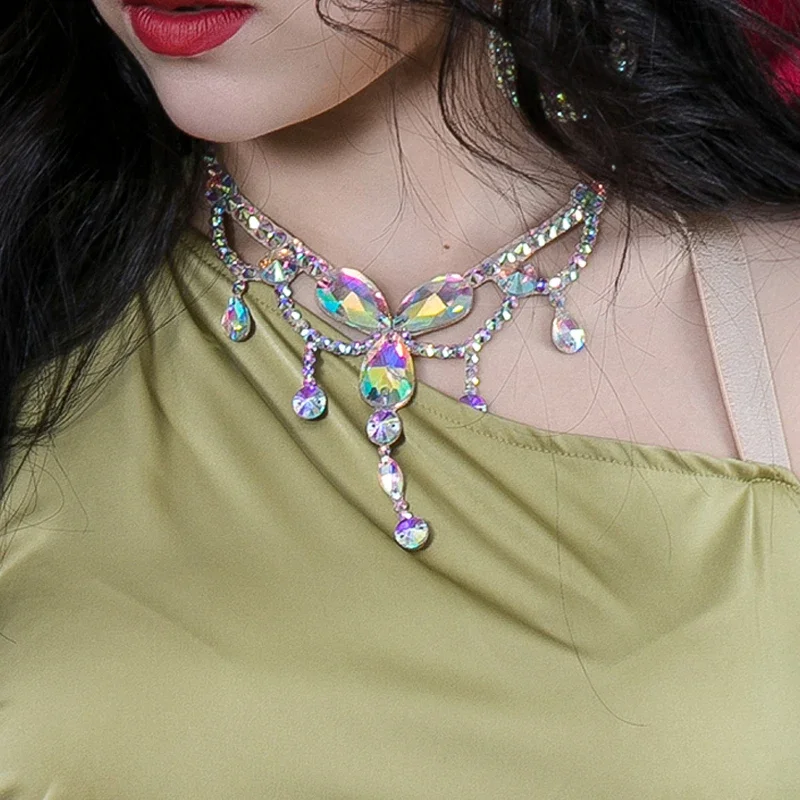 Collar de danza del vientre para mujer y adulto, accesorio de competición de rendimiento profesional, joyería de Baile Estándar Nacional D