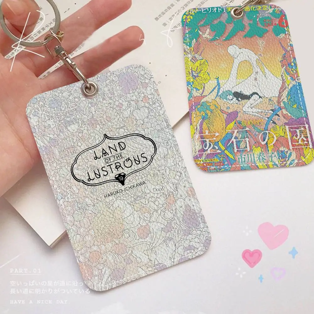 Anime L-Land Of The L-Lustrous 1Pc PU Leather Card Holder Keychain Key Ring Door Lock Access Tags ID Card Case Keychain Card