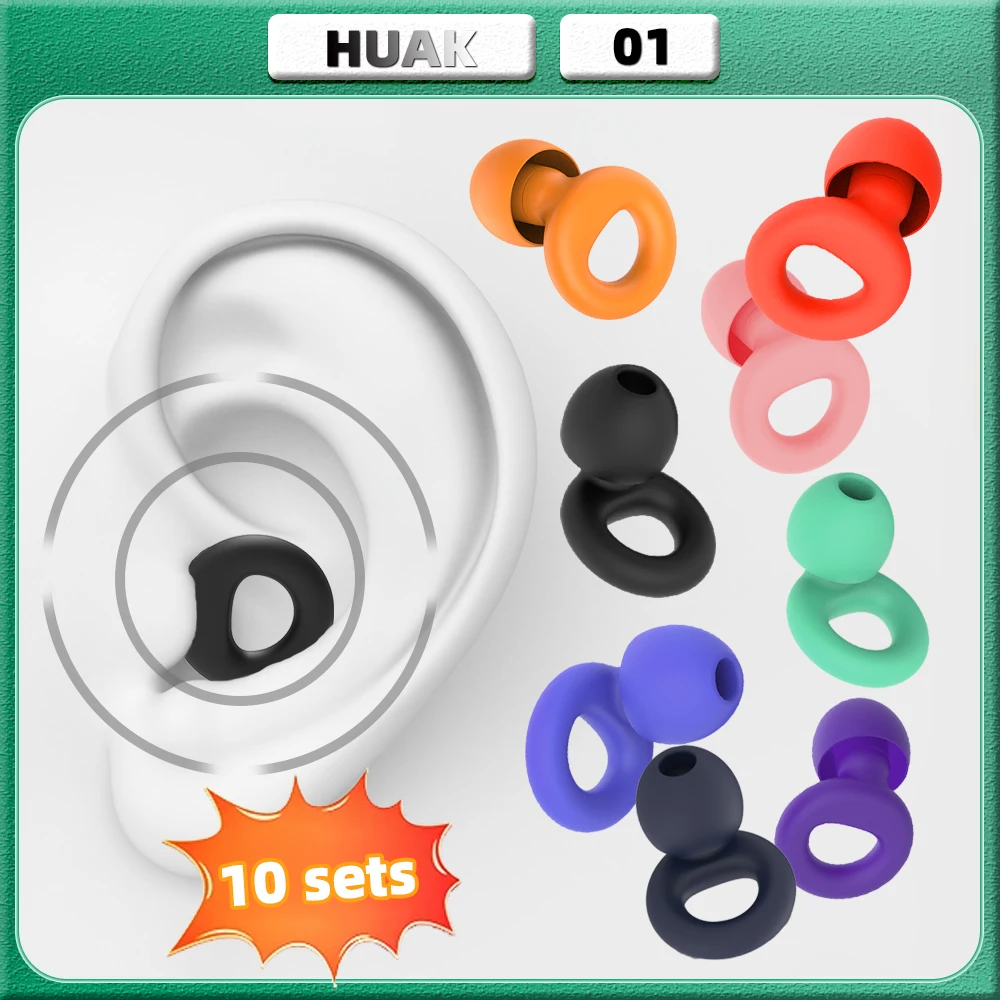 HUAK 10 Sets Quiet Silicone EarPlugs - Super Soft, Reusable Flexible Silicone for Sleep,Swim,Noise Sensitivity