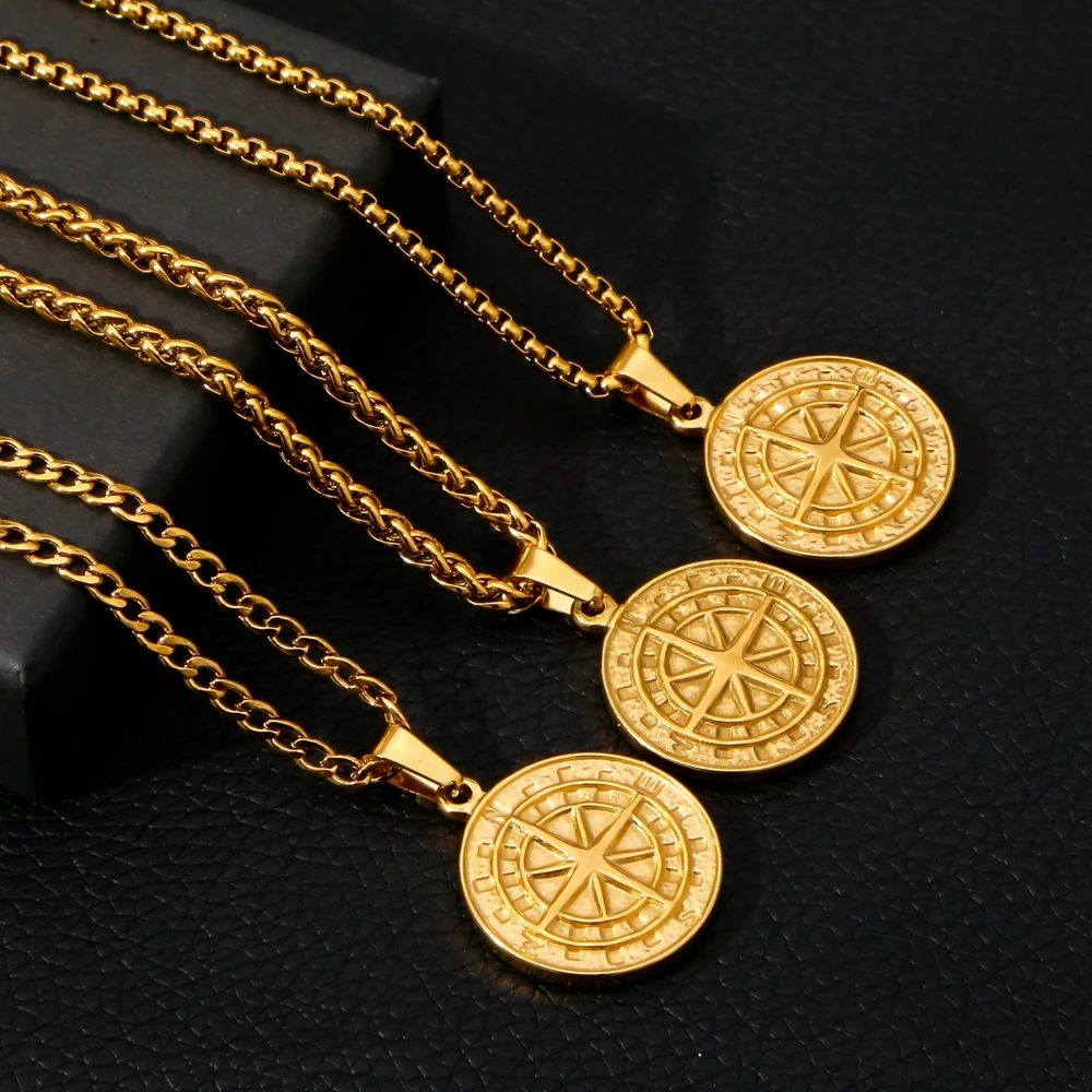 SGMAN 2024 Trendy DIY Custom Stainless Steel Compass Pendant Charms for Men Jewelry Making Chain Gift Gold Color Free Shipping
