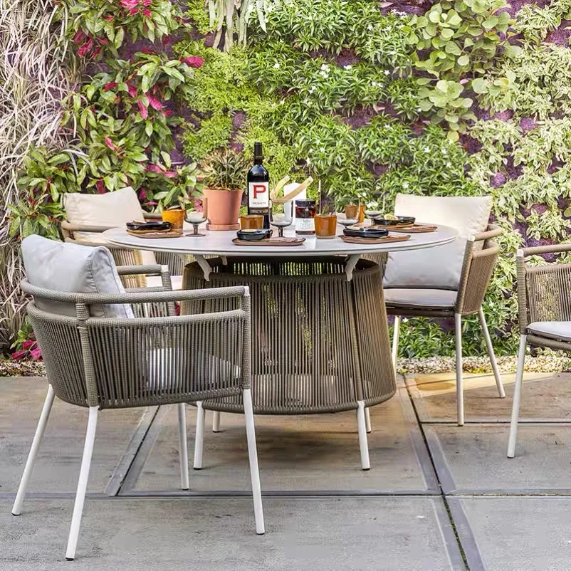 

Outdoor Garden Furniture Rope Weaving Patio Restaurant Chair Rope Woven Aluminum Outdoor Rattan Wicker Balcony Chair