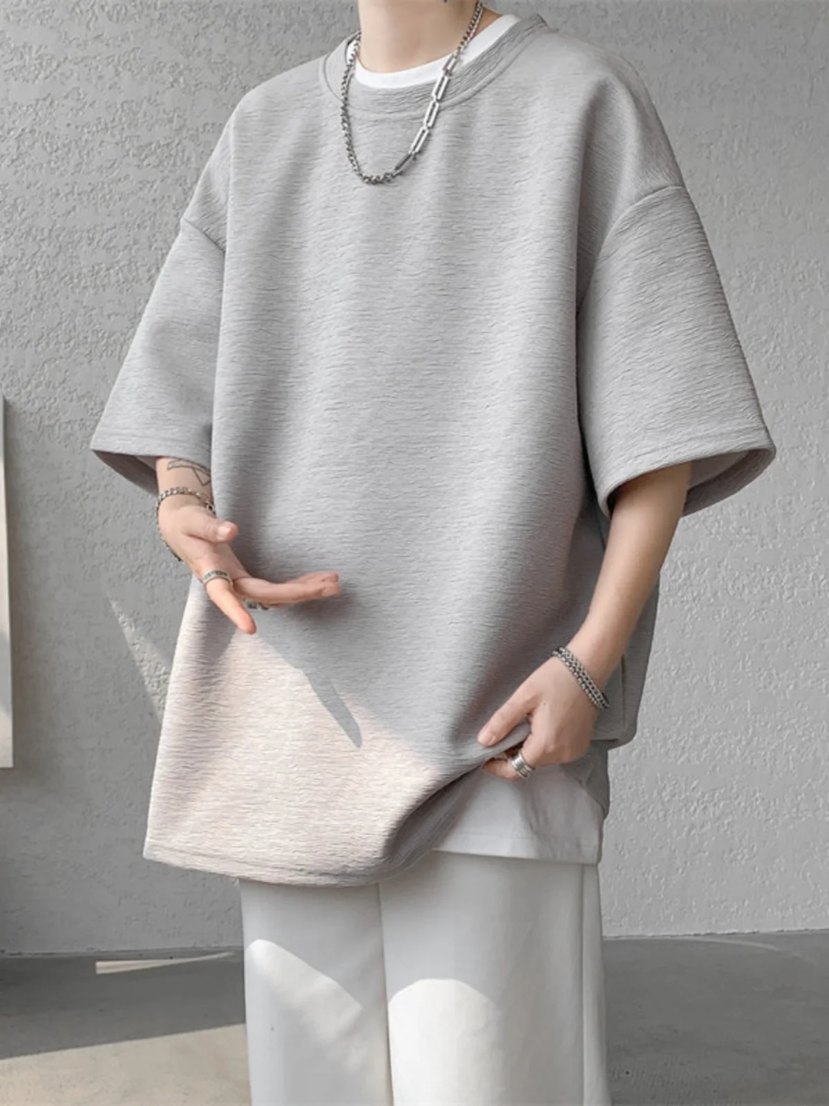 

Loose Fit Oversized ort Sve T-irt Men's Summer Trendy Street Sle Casual round Ne Breathable Comfortable Teenage Fa...