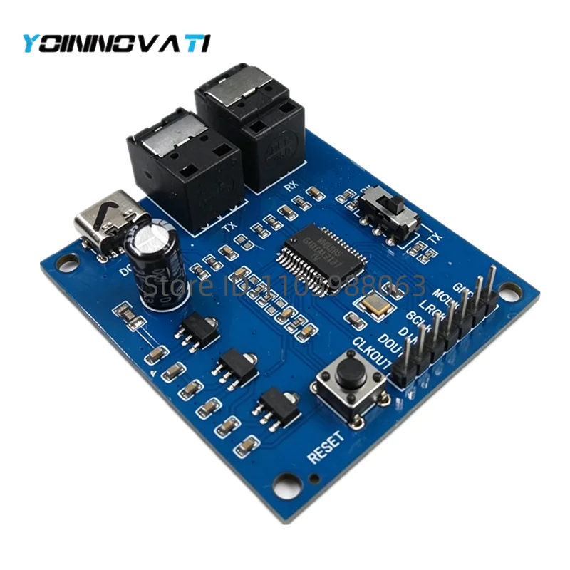 WM8805 S/PDIF I2S to Optical Fiber Converter Board, USB-C Powered Digital Audio Interface Module, Bidirectional RX/TX Switchable