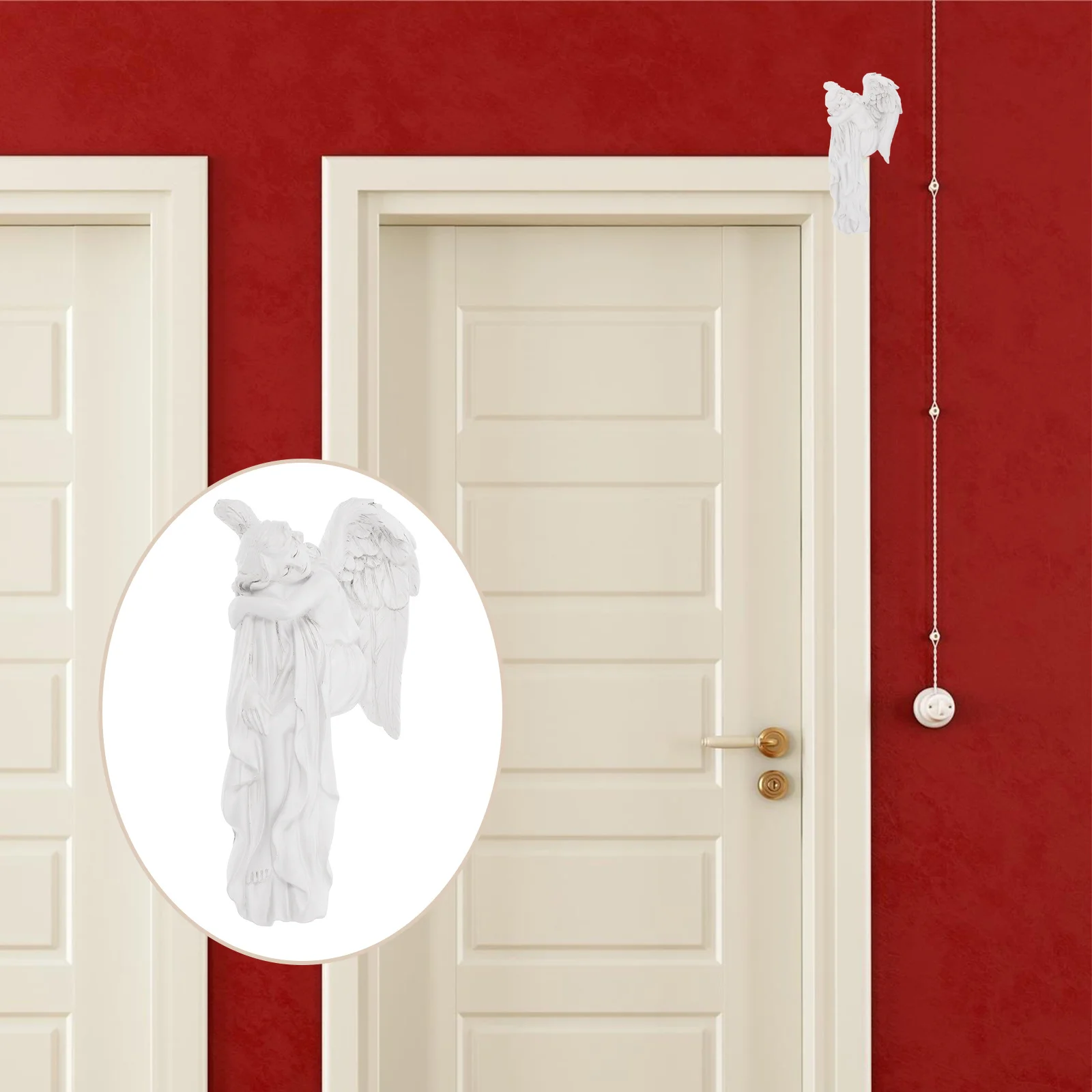 

Tall Resin Angel Door Frame Decoration 3D Sculpture with Detailed Wings for Indoor Outdoor Home Office Christmas Decor