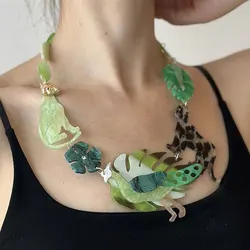 GuanLong, collares coloridos de plantas de animales a la moda para mujer, collar largo con colgante grande para niñas, regalo de joyería de moda para fiesta de verano