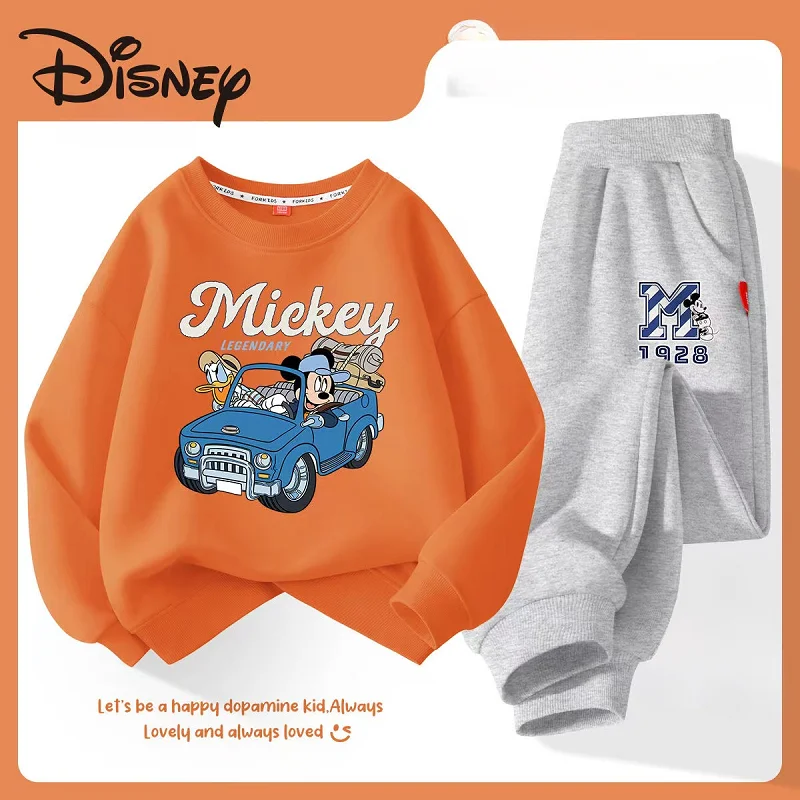 Autunno neonata ragazzo vestiti Set bambini Disney Mickey stampa felpa Top e pantaloni fondo 2 pezzi tuta in cotone