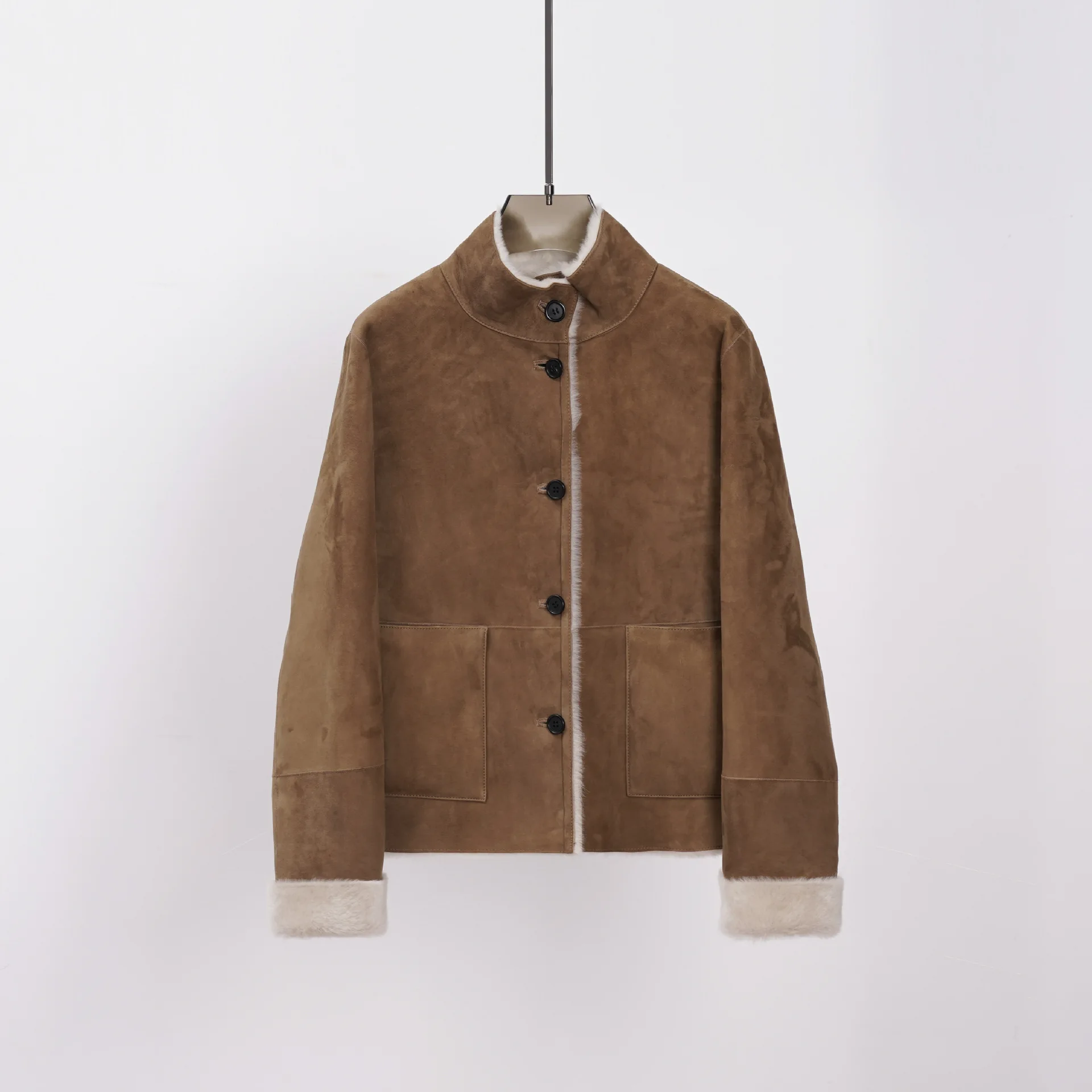 

Handcrafted Seamless Double-Faced Reversible Button-Up Coat In Premium Wool And Sheepskin