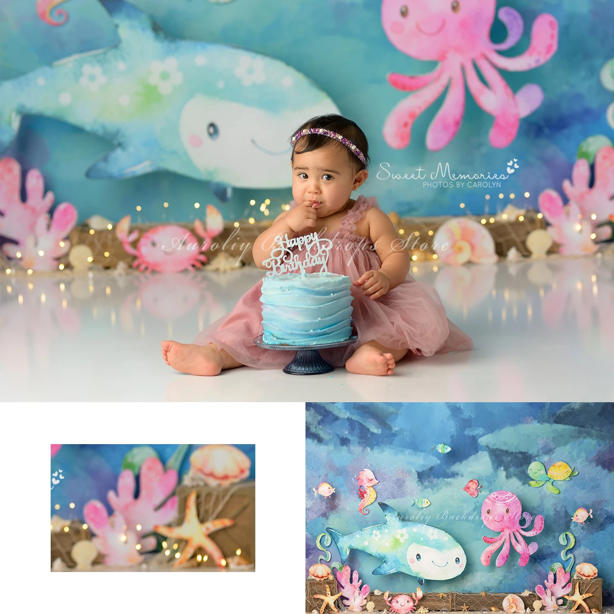 

Sea Friends Background Cake Smash Kids Adult Photography Props Child Baby Decors Underwater World Octopus Dolphin Photo Backdrop