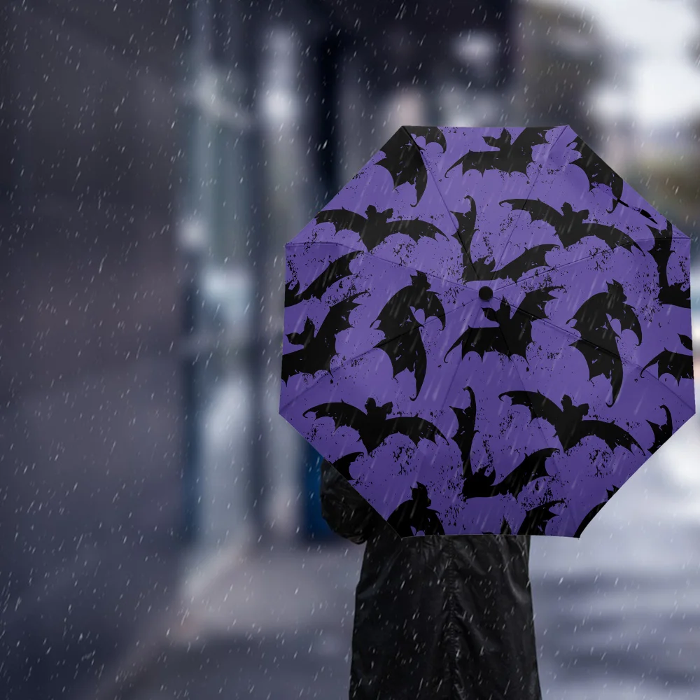 Halloween Bat Pattern Sunny Umbrella Automatic Beach Umbrella Outdoor Adults Printed Rain Umbrella for Men Kids Parasol