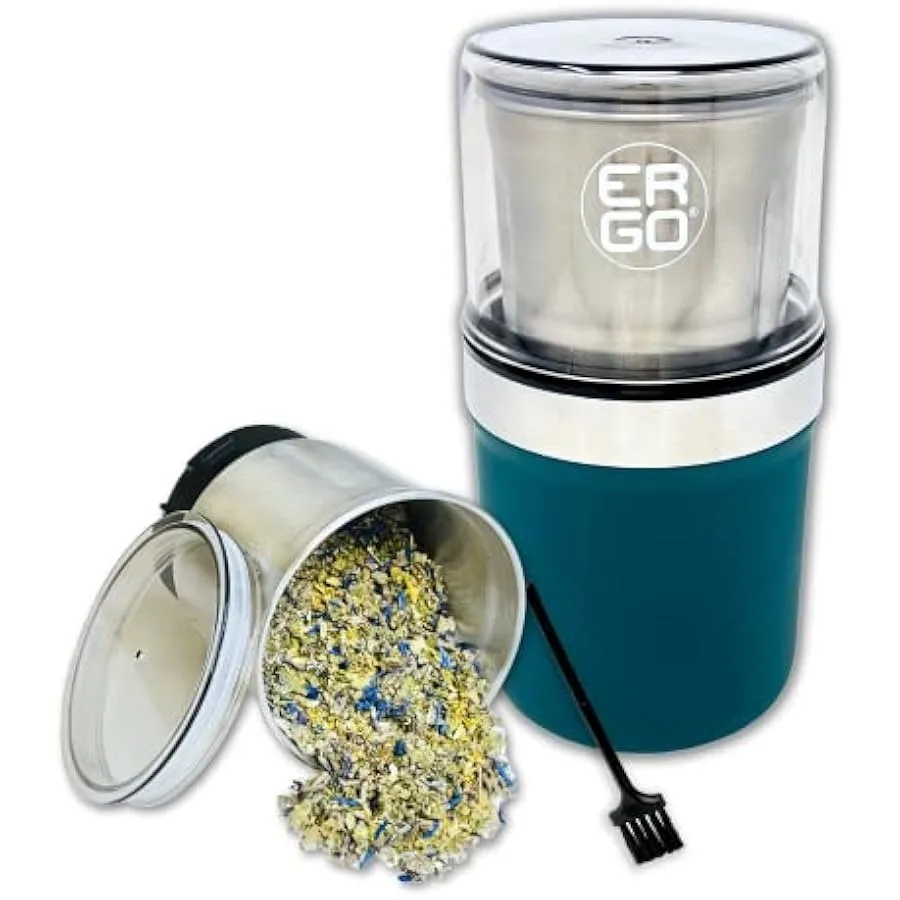 ERGO Herb Grinder - Electric. Large Capacity with Removable washable Stainless Cup and Airtight Lid. For Herbs and Spices. Poll