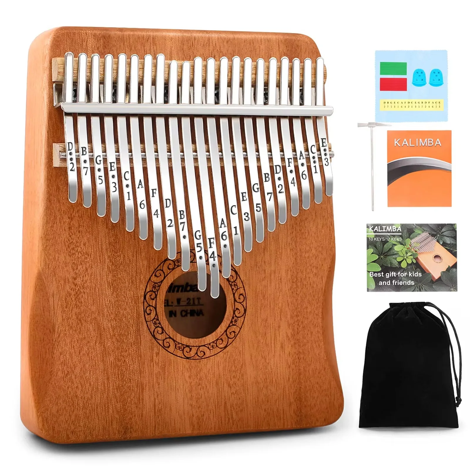 Kalimba Thumb Piano,Portable 17/21 Keys Mbira Finger Piano with Tune Hammer Study Instruction,Musical Instruments Birthday Gift