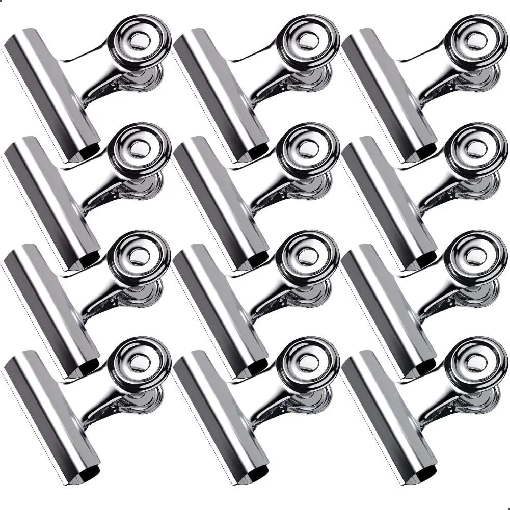 12 Pack Silvery Bulldog Binder Paper Clips/Metal Hinge Clip File Clamps for Crafts, Food Bags , at Home Kitchen & Office Useage