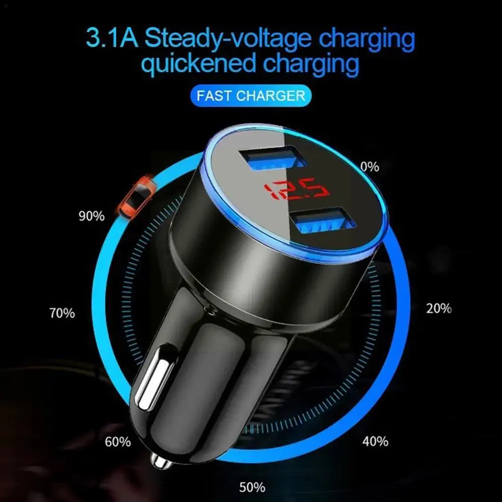 

5V 3.1A Car Charger Dual USB QC Adapter Cigarette Lighter LED Voltmeter For All Types Of Mobile Cell Phones Quick Car Charg M3T3