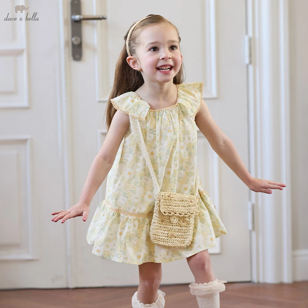 Dave Bella Girls Floral Summer Princess Dress Sweet Children Printed Short Sleeve Dress Party Outdoor Clothes DB2262087