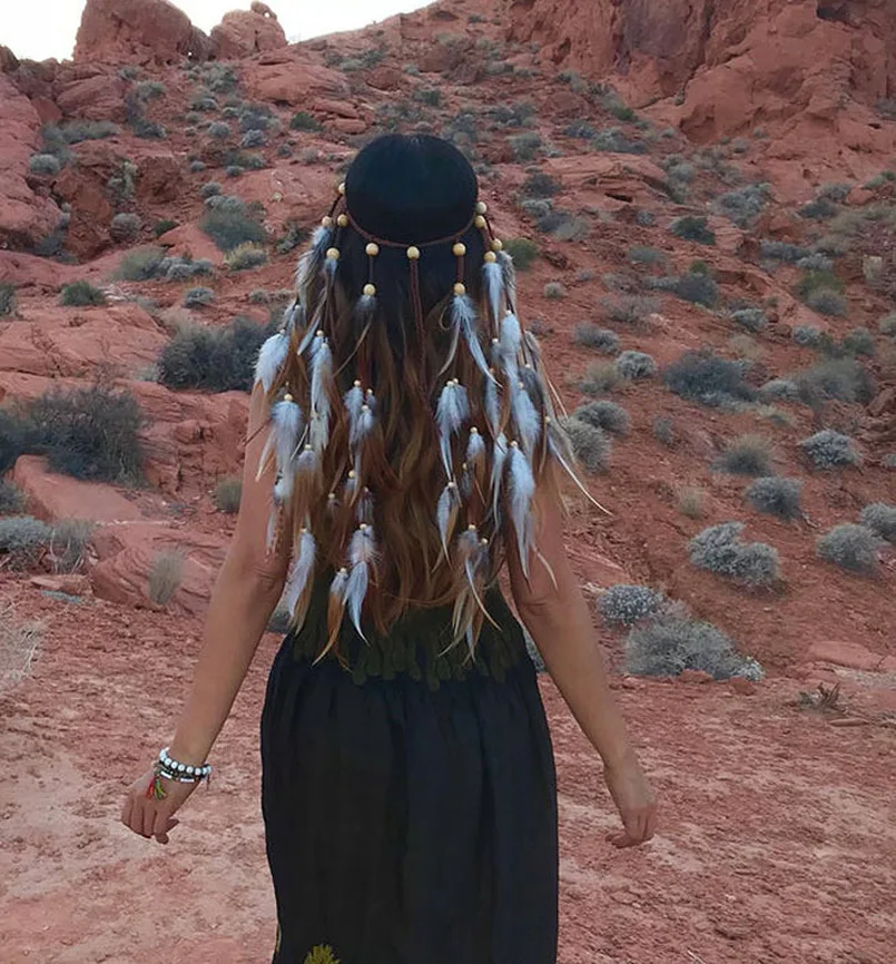 Diadema de plumas largas bohemias, accesorios para el cabello, diadema de plumas, chal de presidente, cuerda para la cabeza