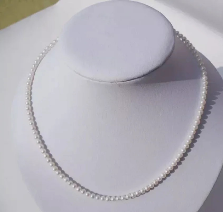 

Hot selling amazing AAA+5-6 mm natural Akoya white round pearl necklace in 14k