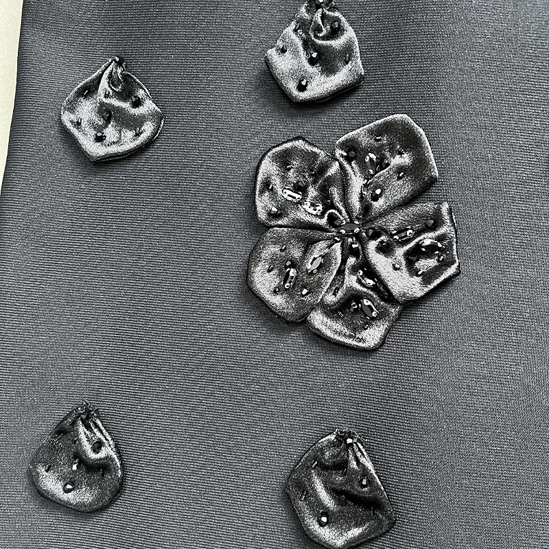 BEWQ แฟชั่นผู้หญิงสง่างามผ้าพันแผลชุดการเย็บปะติดปะต่อกันดอกไม้ 3 มิติเอวสูงชุดราตรี 2025 ฤดูใบไม้ร่วงใหม่