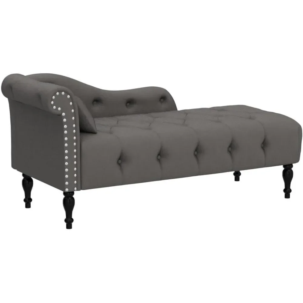 Tufted Upholstered Velvet Rolled Arm Chaise Lounges Indoor Chair, Right Arm Facing Chaise Lounge with Nailhead Trim and 1 Pillow