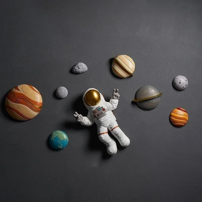 Modern Planet Astronaut Resin Wall Mural Acccessories Home Kid's Room Wall Decoration Items Space Museum Wall Sticker Crafts