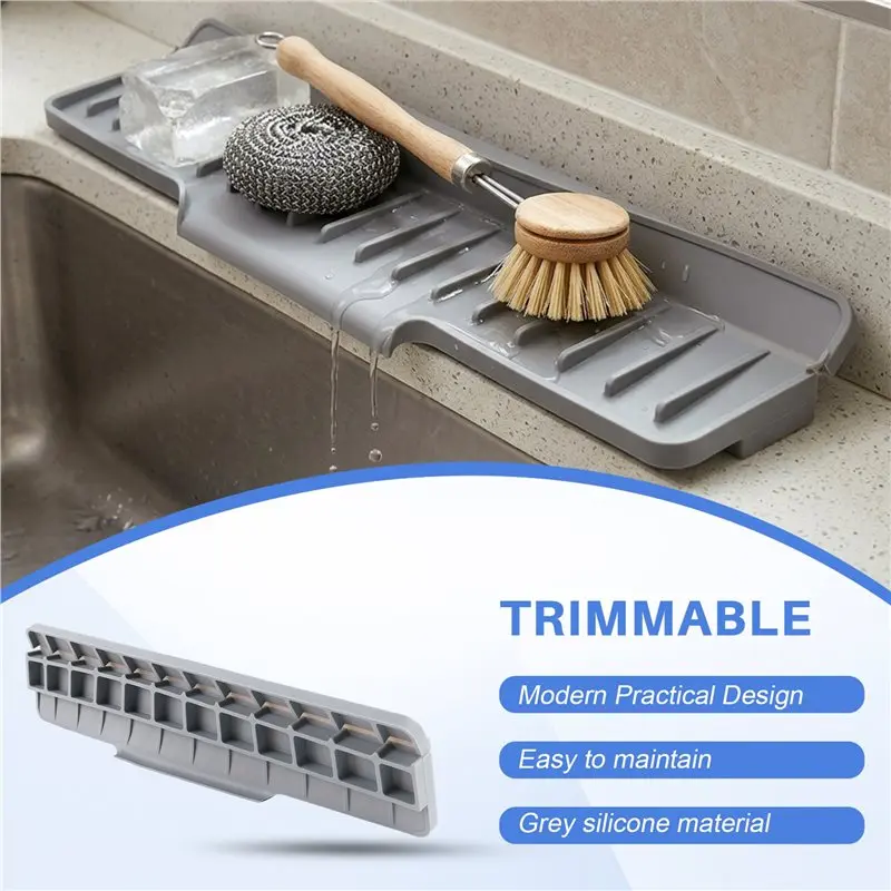 TFTP-Water-Absorbing And Draining Pad Silicone Splash-Proof Kitchen Sink Barrier Strip Narrow Edge Cuttable Design