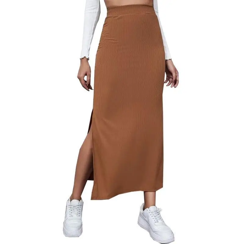Summer 2026 New High-Waisted Girls Buttocks Split Long Skirt Sexy Spice Girl Pure Sensual Woman in the Long-Ribbed Skirt