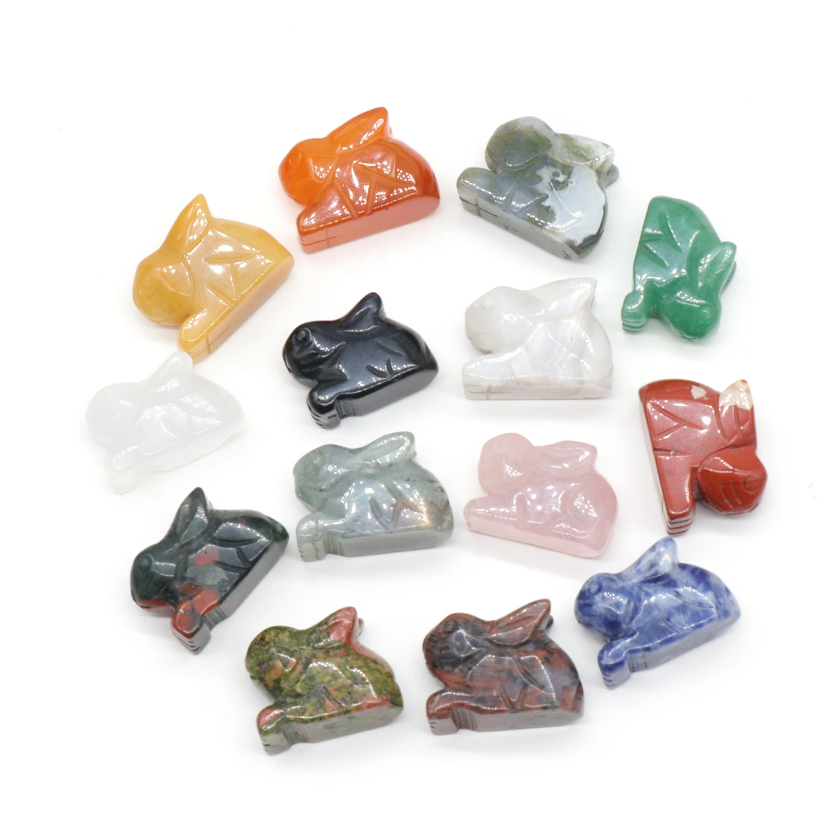 

Random 5pcs Rabbit Healing Crystal Stone Carving Figurine Animals Statue Home Decor Natural Gemstone Crafts Gift Room Ornament