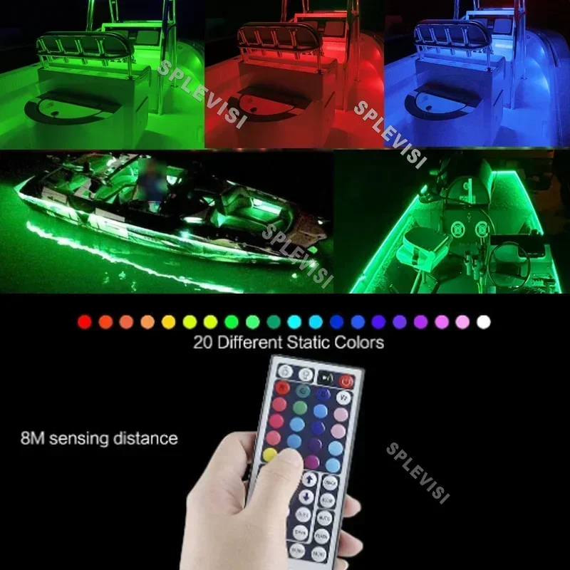 أضواء شريط LED متغيرة اللون RGB ، جهاز تحكم عن بعد ، قارب بحري 44key ، يخت باس للصيد الليلي تحت Gunwale