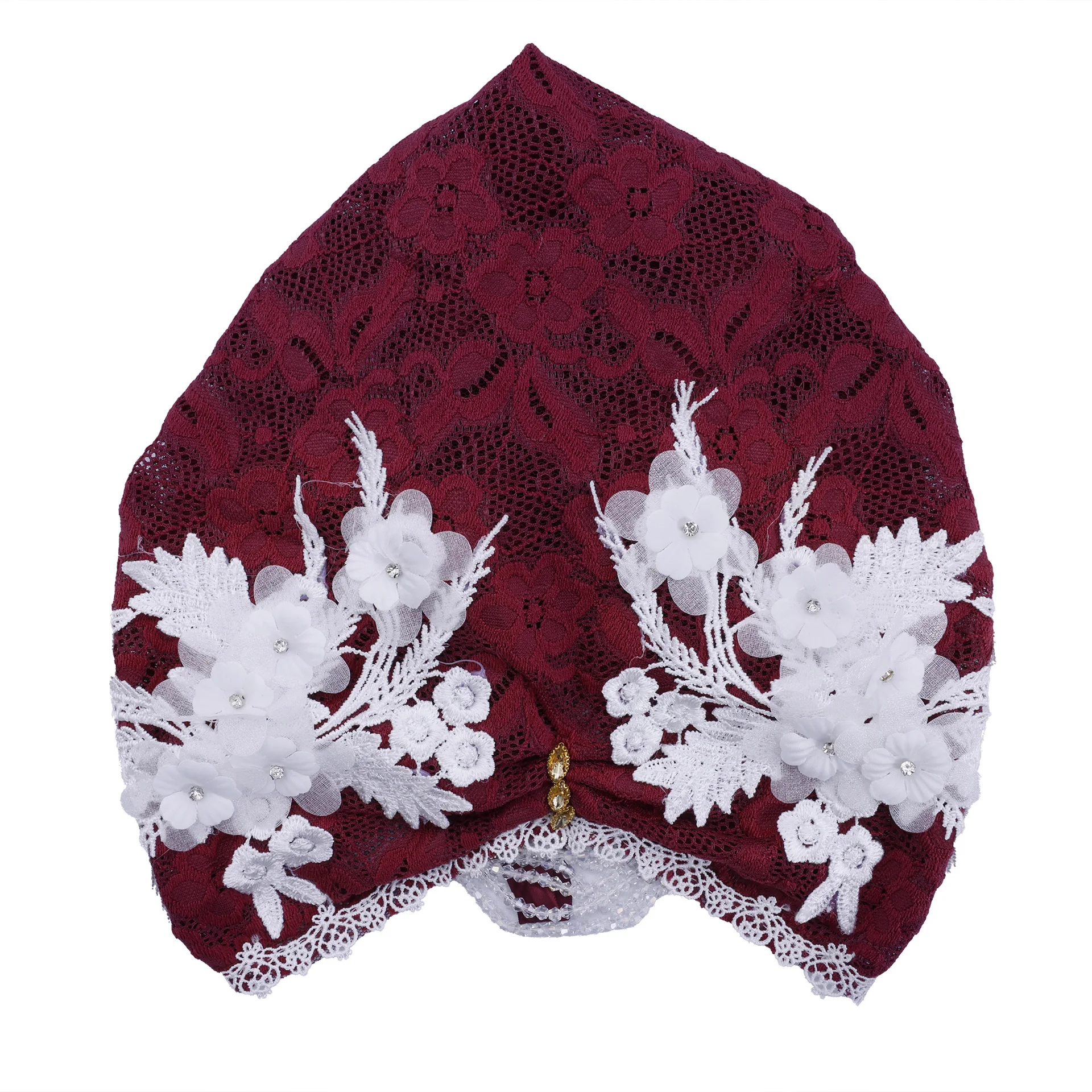 Di lusso Del Merletto Del Ricamo Cofano Turbante Nappa Bead Cappello Delle Donne Musulmane Hijab Berretti Islam Berretto Da Sposa Foulard Del Partito Turbante Mujer