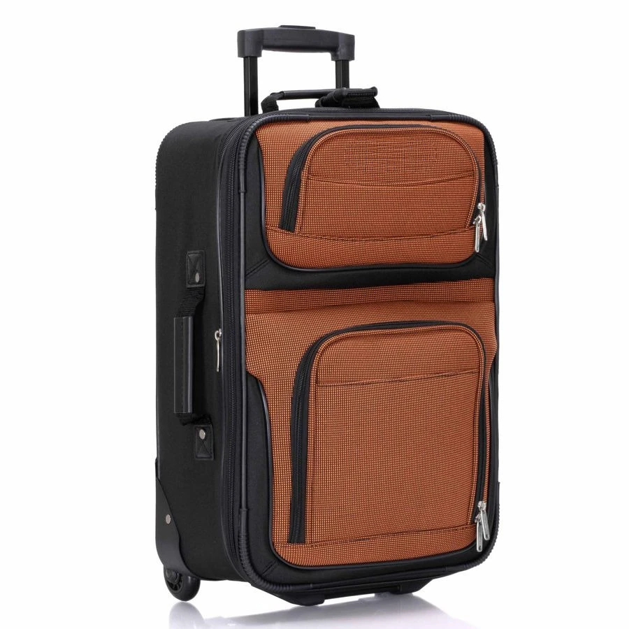 

21 Inch Expandable Softside Suitcase Orange Rolling Wheels Carry On Travel Luggage