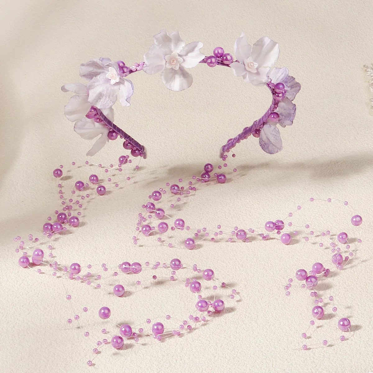 

Fairy Princess Flower Hairband Pearl Beaded Vine Headband Hair Accessories Sweet Floral Garland Bride Headwear