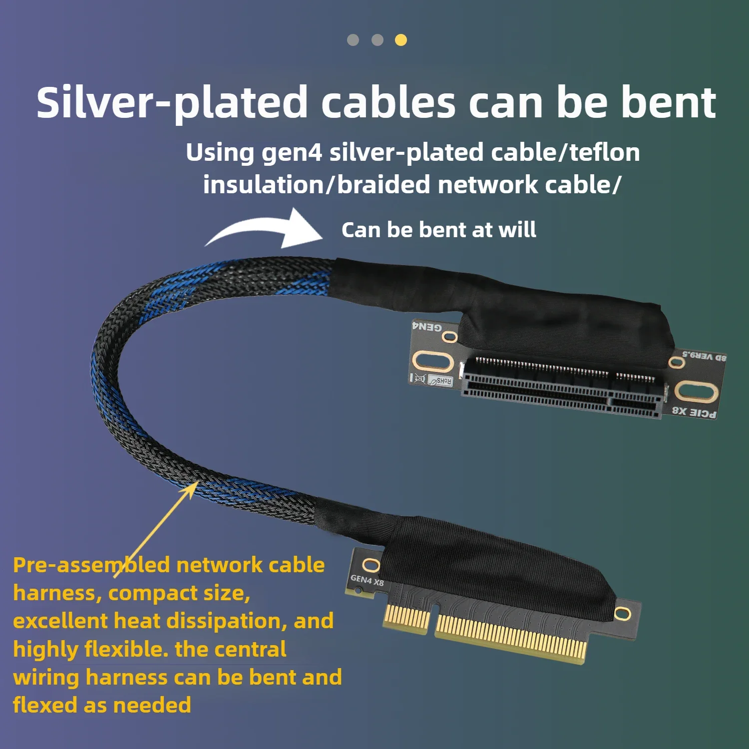PCI-e 4.0 X8 Extension Cable Braided Adapter Cable for Built-in AI Server PCIe X8 Network Adapter Card Converter Gen4 X8 16G/bps