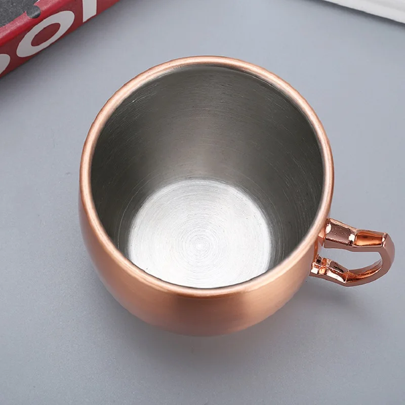 كوب بيرة من الفولاذ المقاوم للصدأ 500 مل/كوب قهوة بمقبض، مطلي بالنحاس، مقاوم للصدمات، كوب ماء خارجي بطبقة واحدة/كوب بغل