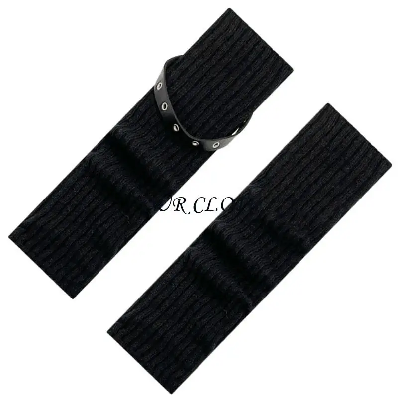 Harajuku Gothic Punk Ribbed Knitted Leg Warmers for Women Girls Motorcycle Boot Covers Socks with Eyelets Leather Belt Y1AC