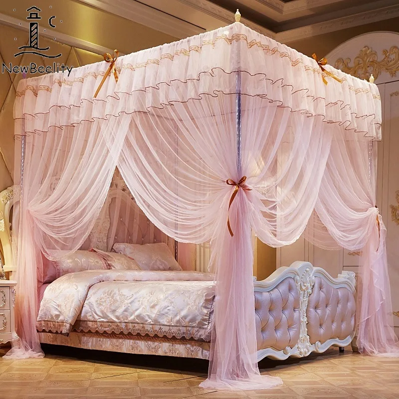 

Summer Anti-mosquito Net Bedroom Home Three-door Princess Style Bed Encrypted Yarn Palace Style Floor-standing Pink Mosquito Net