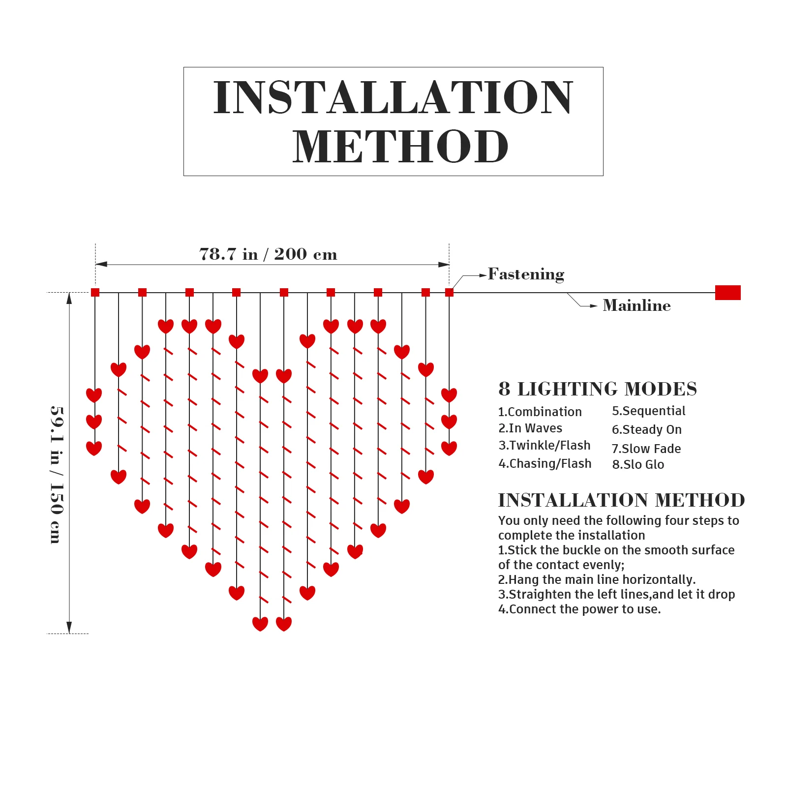 1pc Curtain Light LED String Light Window Wall Decor Light Love Shape for Wedding Decor (without Warm White)