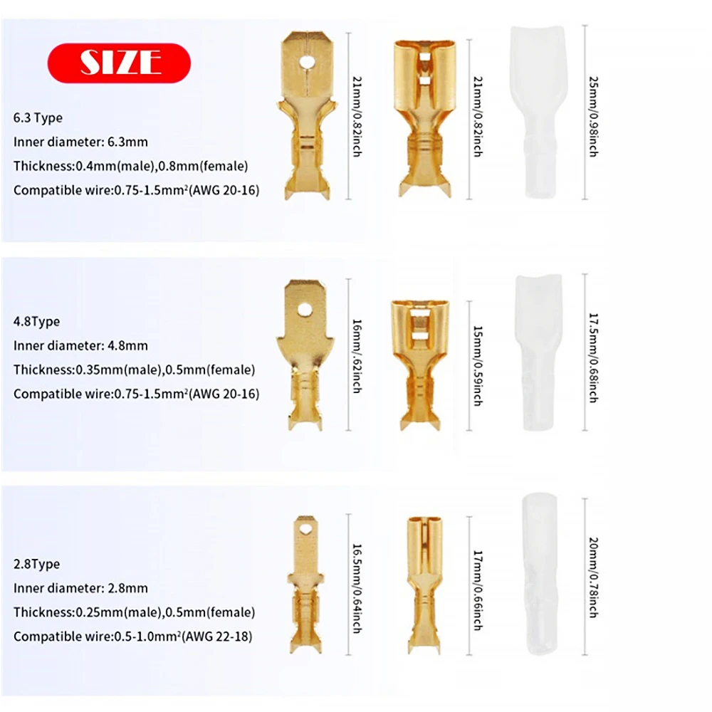 315/450/900PCS  2.8/4.8/6.3mm Insulated Male Female Wire Connector Spade Terminals SN-48B Plier Assorted Kit