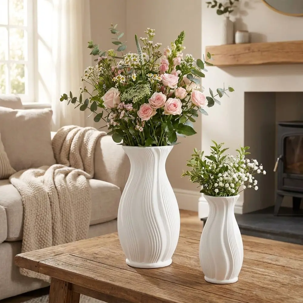 Plastic Wavy Vertical Line Flower Vase Drop-Proof Modern Style Hydroponic Flower Pot Minimalist Aesthetic Decorative Vase