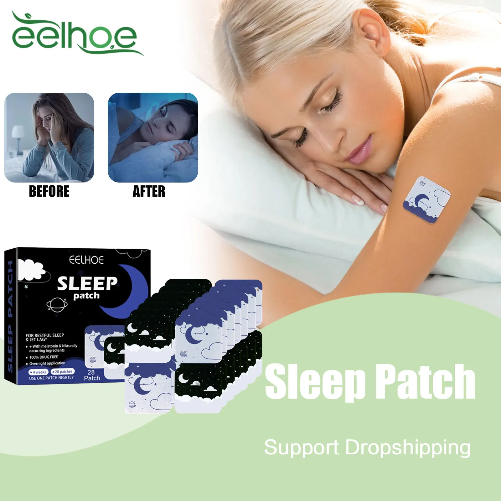 

EELHOE Improve Sleep Stickers Relieve Insomnia Irritability Stress Anxiety Headache Quality Body Relax Sleep Aid Medical Patches