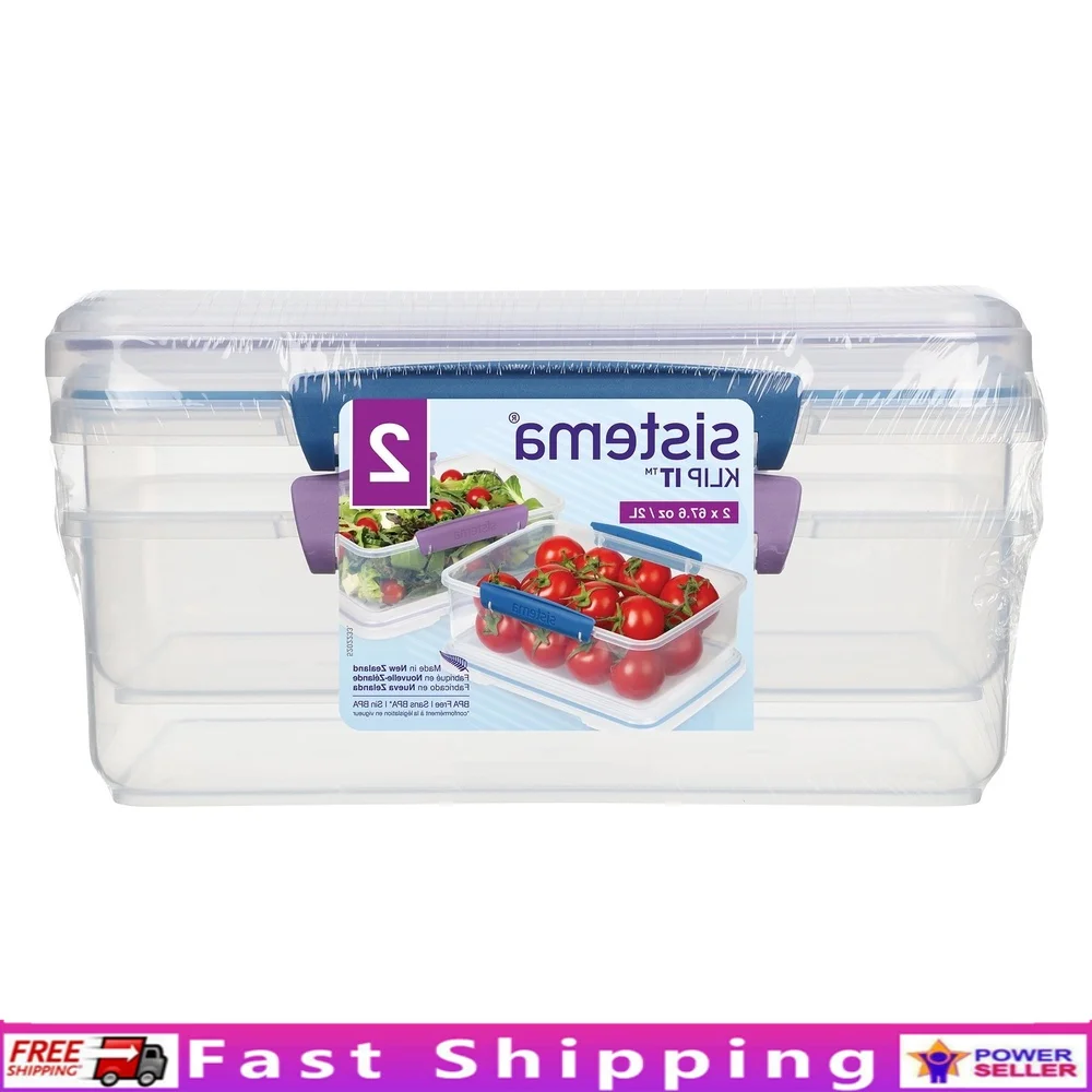 

2L Stackable Plastic Food Storage Containers Set of 2 Efficient Fridge Freezer Pantry Meal Prep Microwave Safe