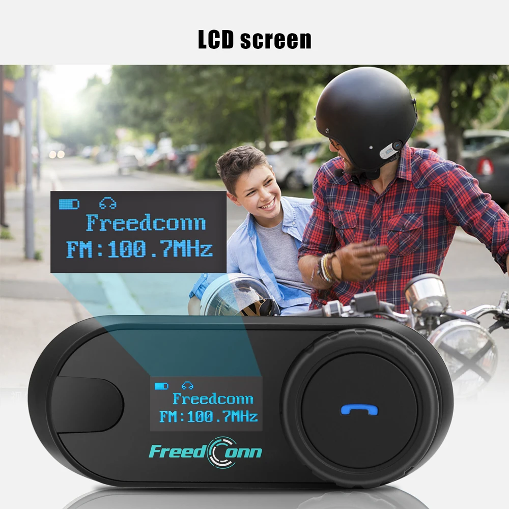 FreedConn Bluetooth Motorrad Intercom Helm Headset Drahtlose Motorrad Kopf Interphone LCD Bildschirm FM Kopfhörer – Detail 4