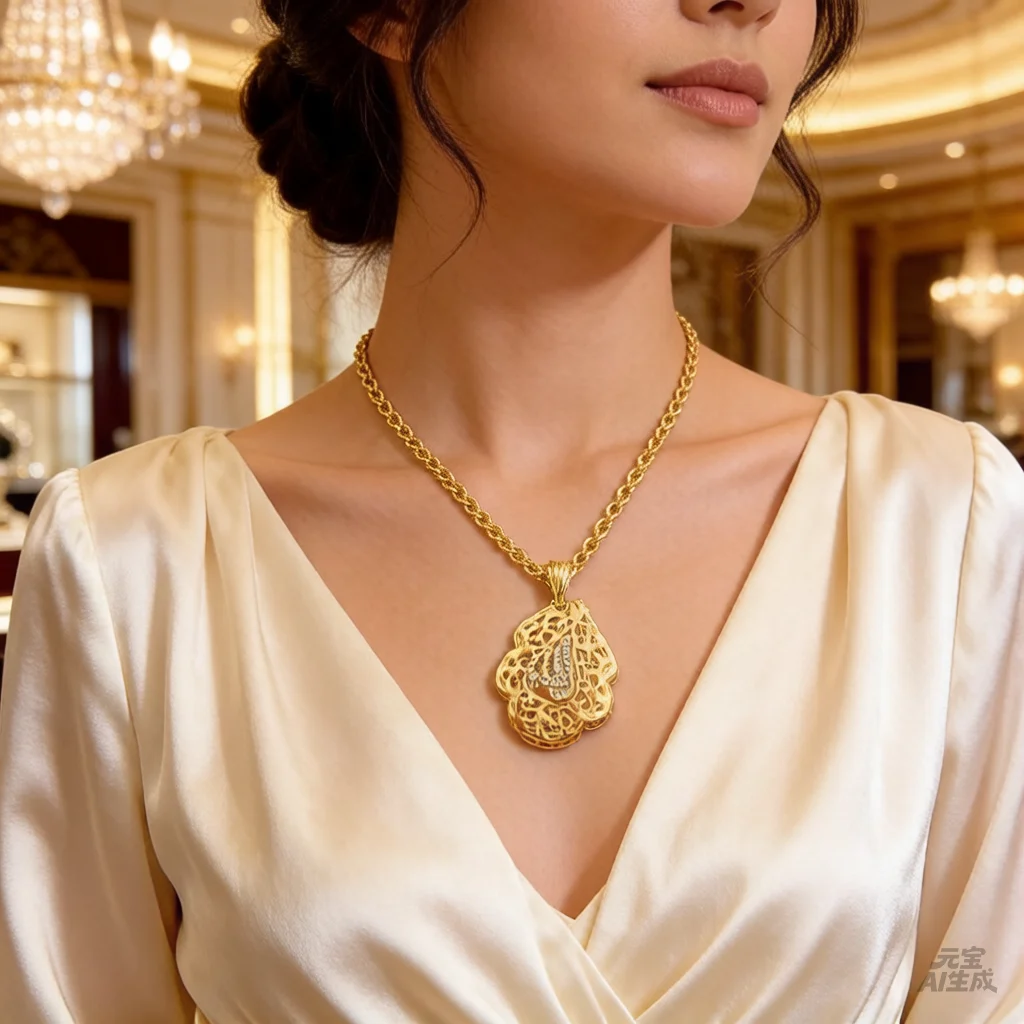 Collar con Colgante en Forma de Gota de Agua con la Imagen de Alá, Cadena Deslizante, Chapado en Oro, Joyería para Mujer, Estilo Marroquí, para Bodas