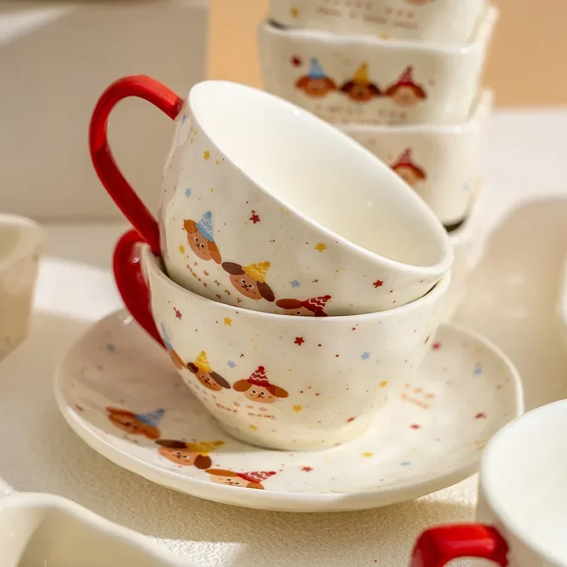 Creative Cute Polka Dot Dog Snack Dish Home Dessert Bowl Yogurt Bowl Rice Bowl Divider Plate Coffee Cup Dish Gift