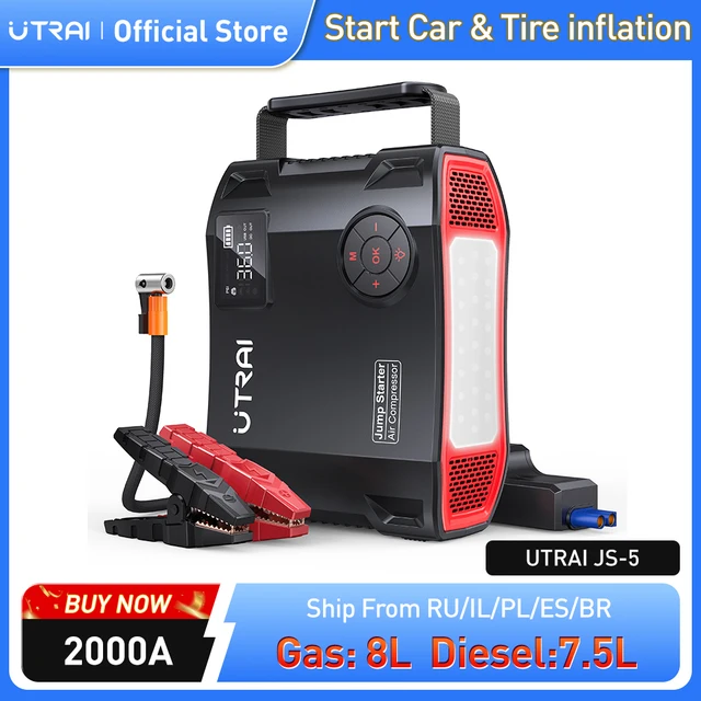 UTRAI Jump Starter 4 w 1 pompa sprężarka powietrza 2000A Power Bank 12V cyfrowy inflator do opon 150PSI awaryjne wzmocnienie akumulatora