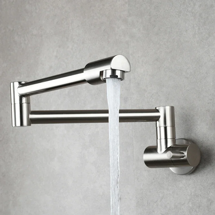 SANIPRO Wall Mounted Pot Filler Brass Single Cold Water Tap Kitchen Extended 360 Degree Folding Vegetable Washing Faucet
