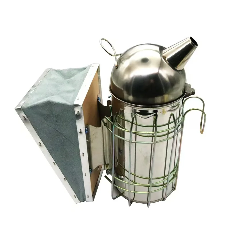 Ahumador de acero inoxidable para apicultura, herramienta para cajas de colmena, suministros para colmenas, ahumador manual para abejas con gancho para colgar.
