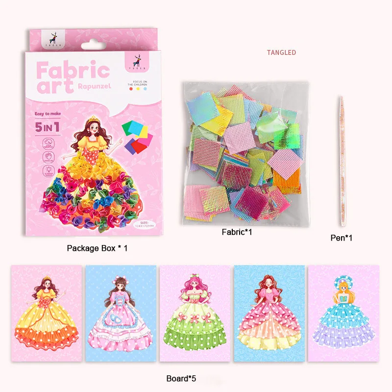 Fabric Art Frenzy Toys for Girls Dress Up Animal Princess Creative Puzzle Puncture Poke Boards Kids DIY Handmade Crafts Kits