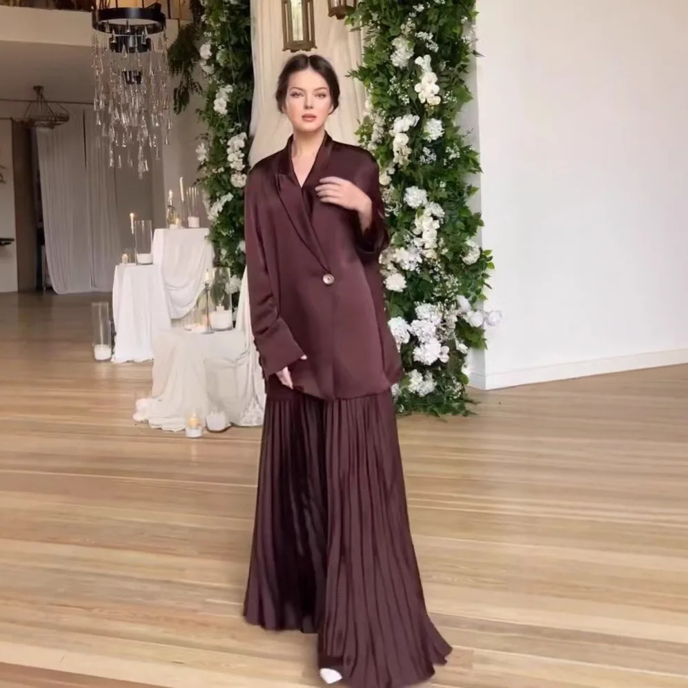 

SuperAen Notched Solid Color Mid-length Suit Jacket Pleated Skirts European and American Style 2026 Spring New Sets